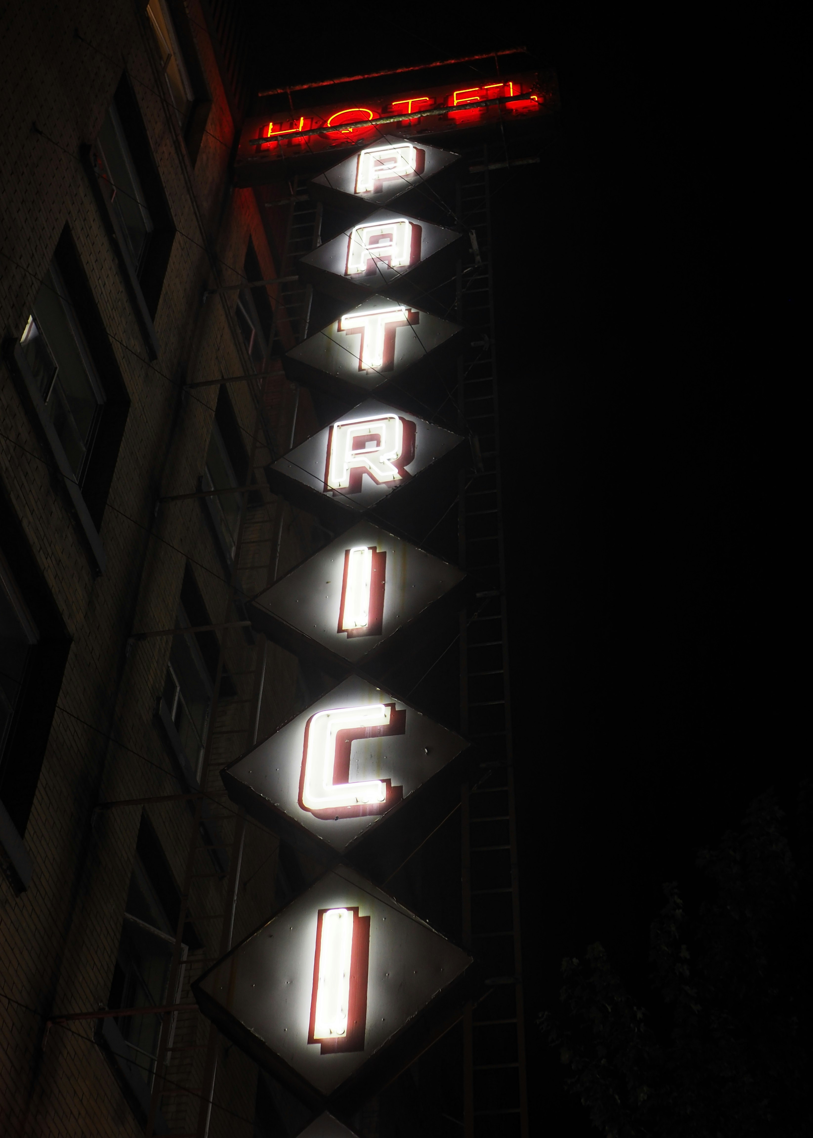 Hotel signage at night